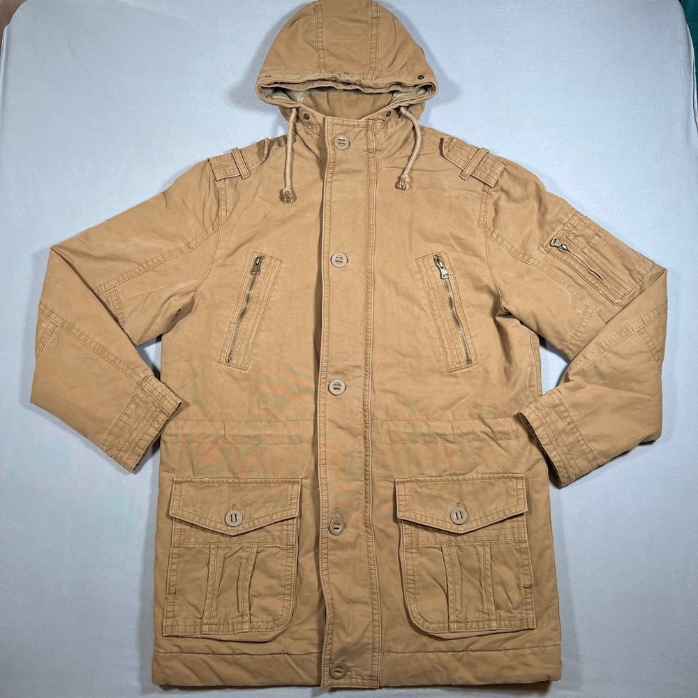 Old Navy Mens Siox Cotton Snorkle Jacket Bandolier Brown Hooded Utility Parka L